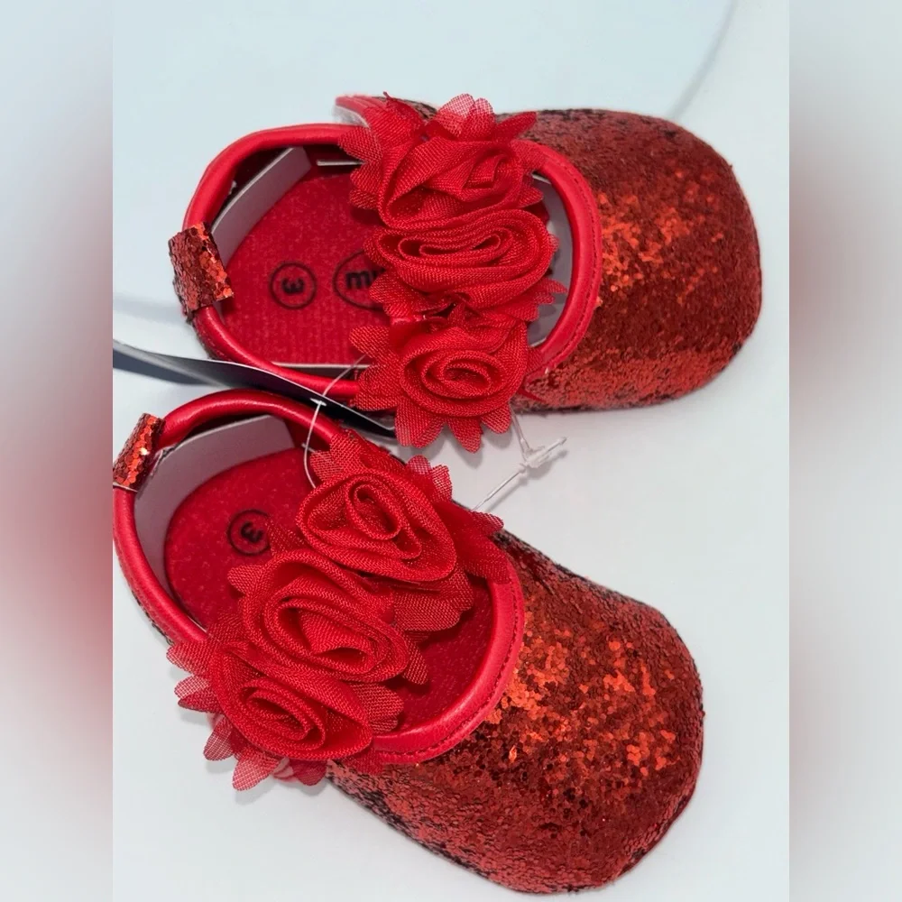 NEW Red Glitter Girls Shoe Mary Jane Baby Little Kids Size 3 6-9‎ Months